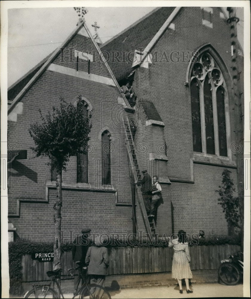 1956 Alexander Reiss Seen On The Church Roof - Before He Jumped - Historic Images