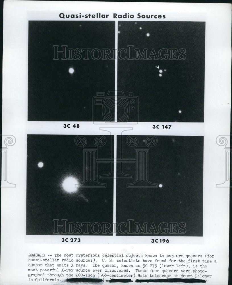 Press Photo Quasars -photographed by Hale telescope at Mounth Palomar - Historic Images