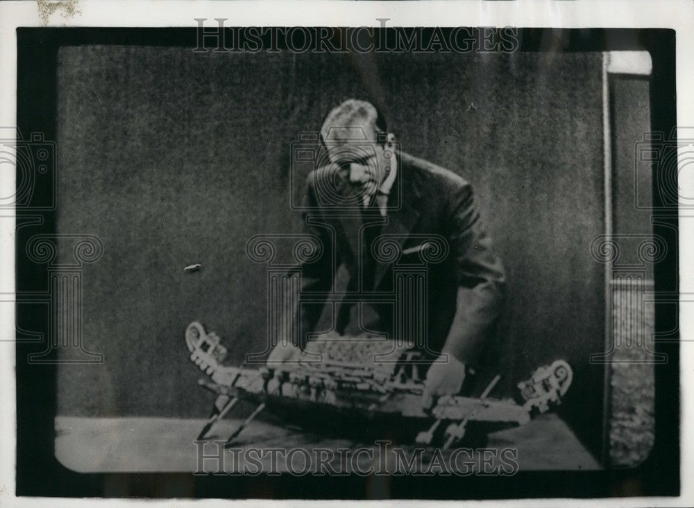 1957 Duke of Edinburgh with model boat on TV program - Historic Images