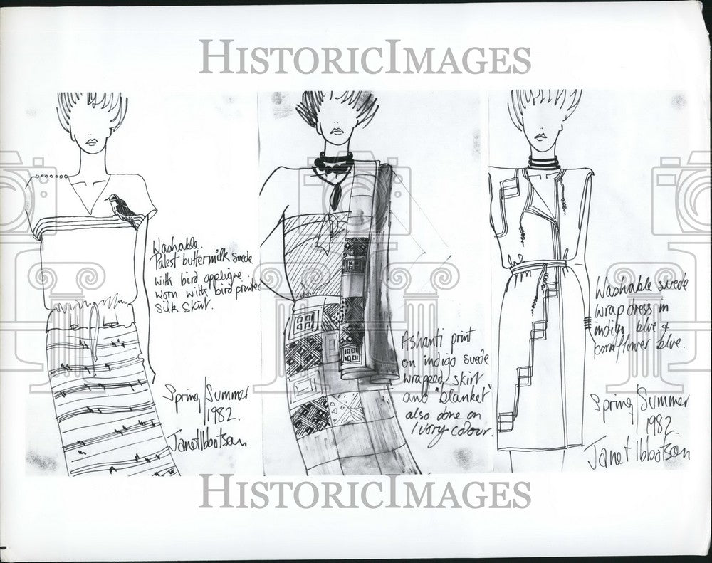 Press Photo Fashion Sketches for Spring/Summer &#39;82 by Janet Ibbotson - KSB57961 - Historic Images