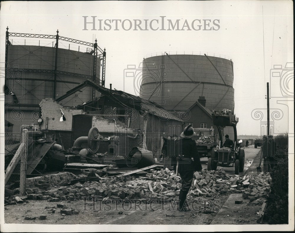 1956 explosion wrecked building at Felixstone gas works - Historic Images