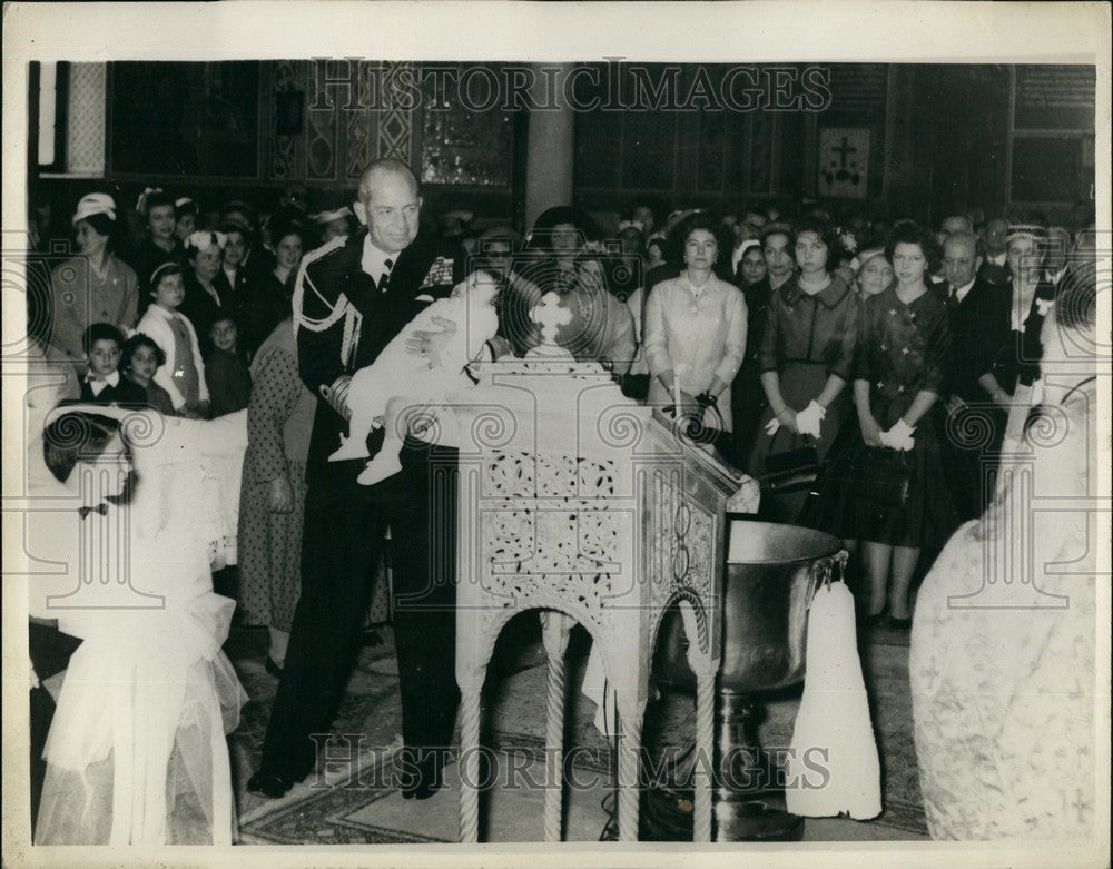 1958 Press Photo King Paul and Queen Frederica of Greece attend a baptism - Historic Images