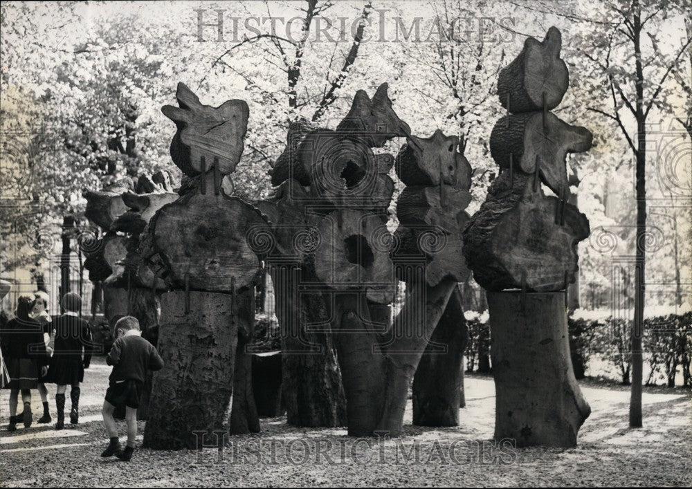 1963 Exhibition Gardens Rodin Museum Paris Group Statues Tree Trunks - Historic Images
