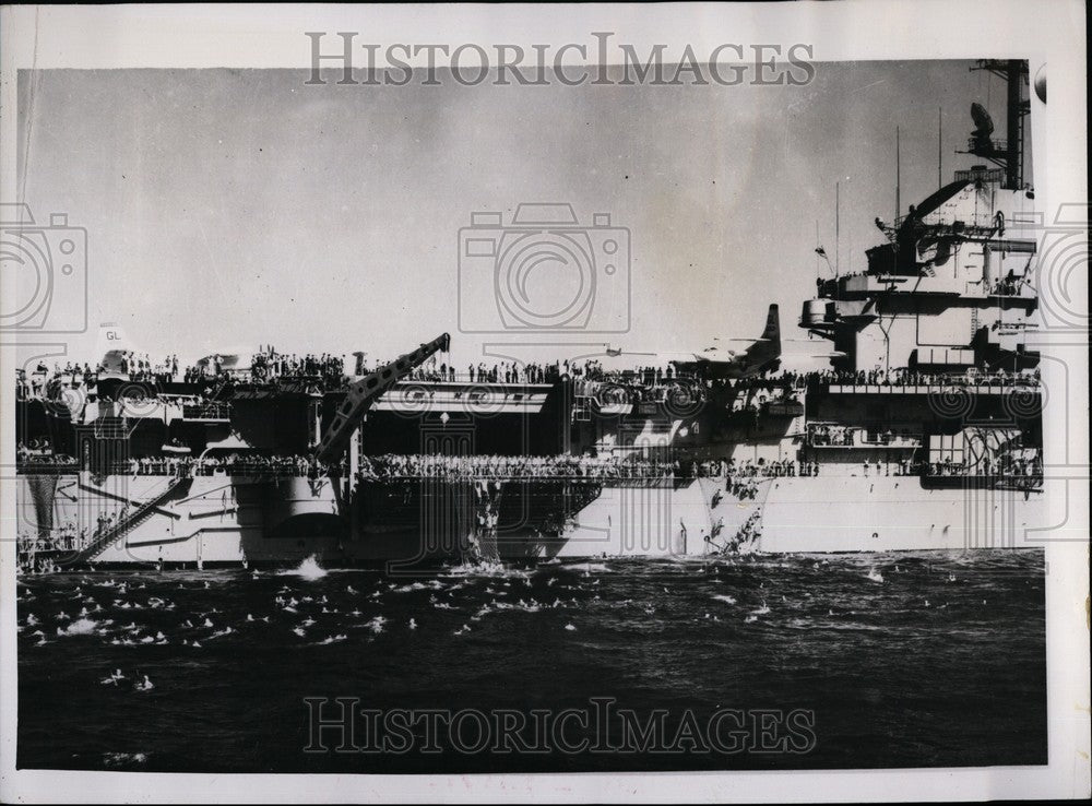 1957, United States Aircraft Carrier &quot;Randolph&quot; Becomes Diving Board - Historic Images