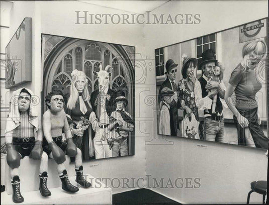 1979 Press Photo Graham Ibbeson's Boxers and Eric Scott's Paintings in London-Historic Images