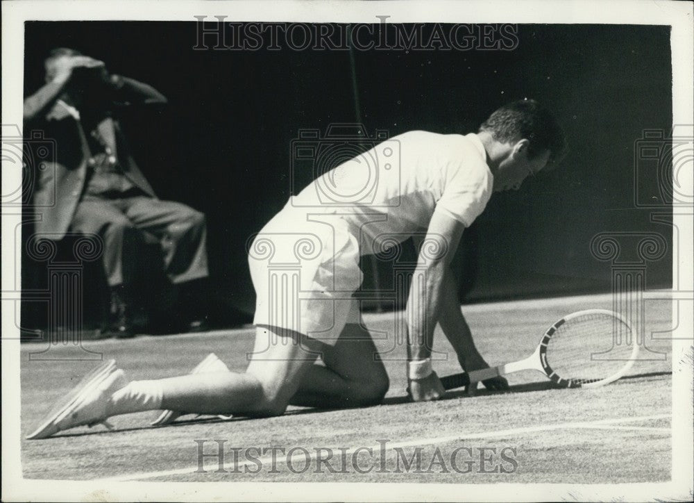 1957 .Brichant , of Belgium  falls at Wimbledon Tennis - Historic Images