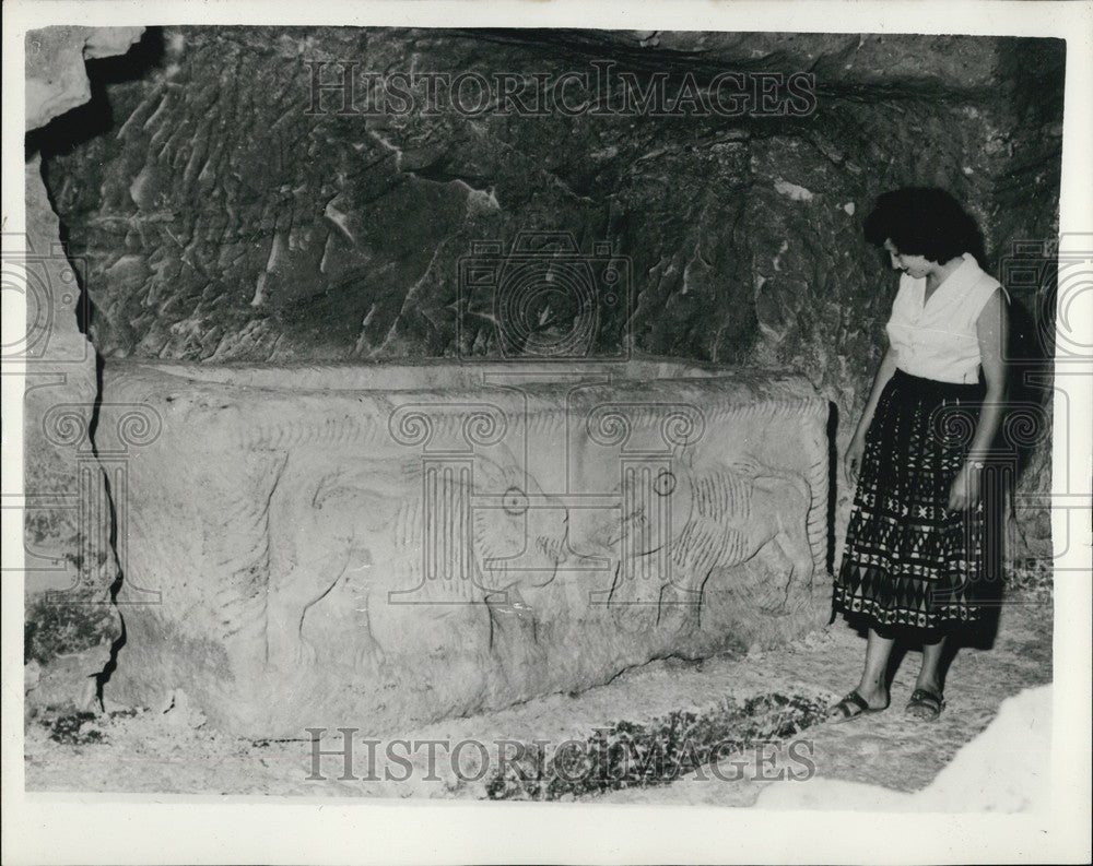 Press Photo Ancient Relics Discovered Beit Shearim Sarcaphagos Carvings Lions-Historic Images