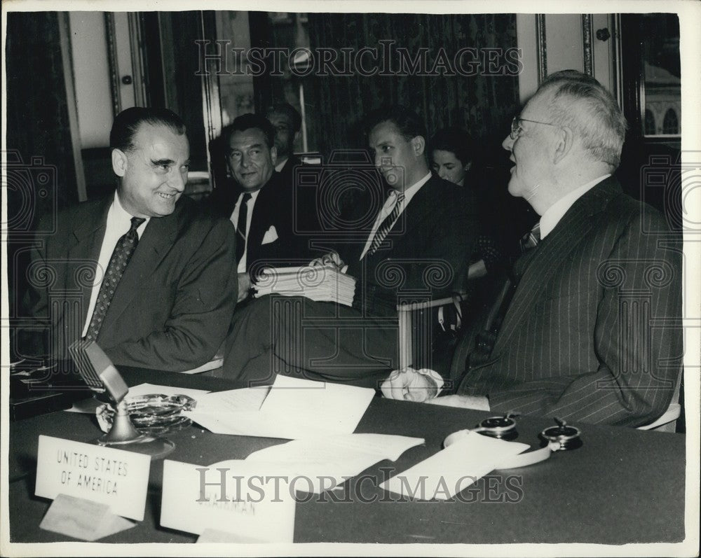 1957 Press Photo Mr. Dulles with Dr. A. Protiton at London Disarmament Conf-Historic Images