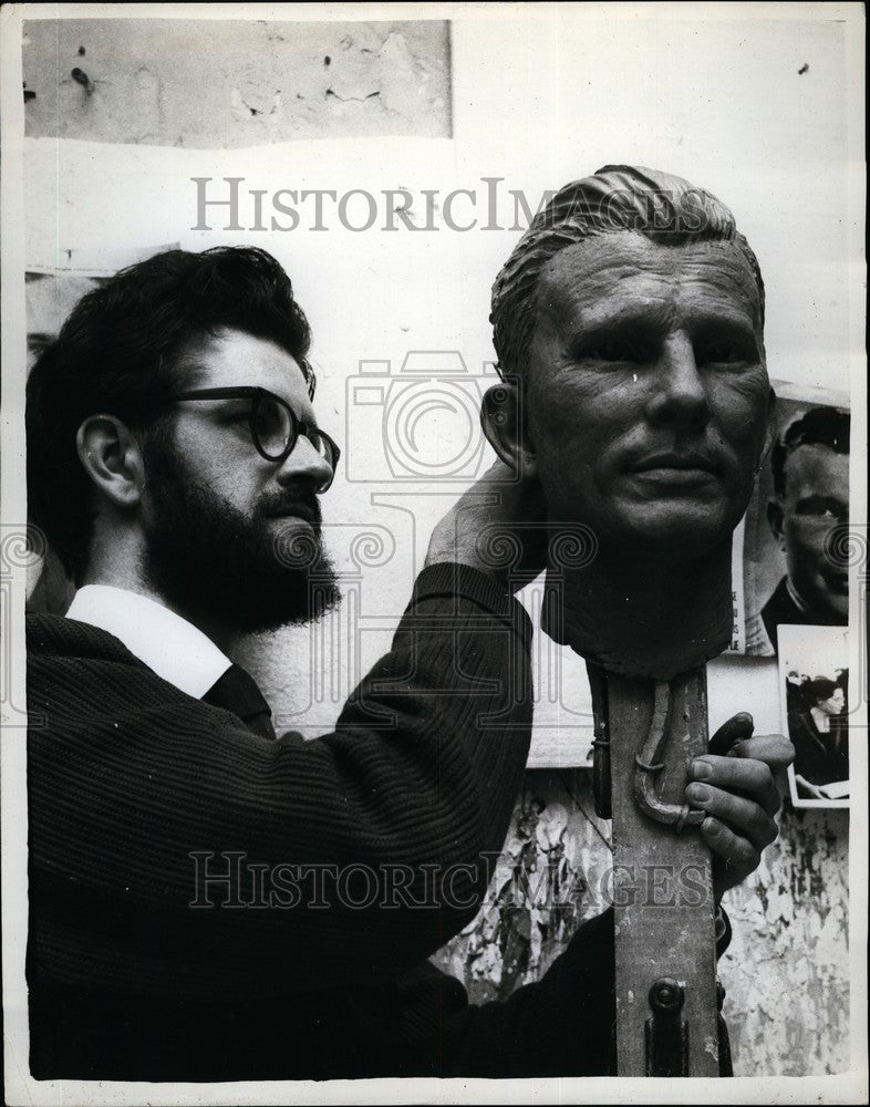 1961 sculptor Richard Beach Works On His Clay Bust of Astronaut - Historic Images