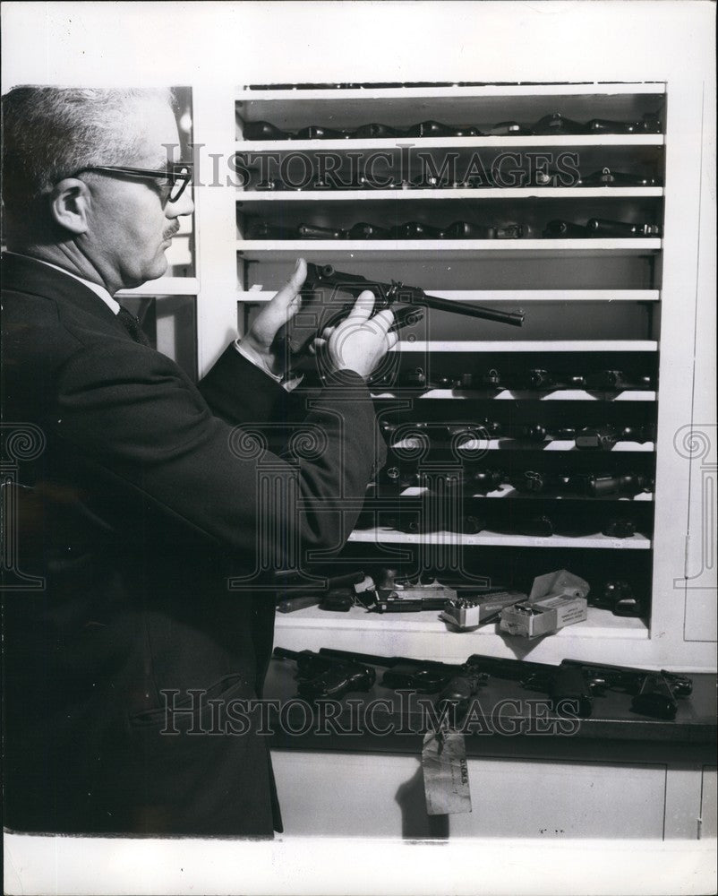 Press Photo Tools of Crime; Shelves of firearms - Historic Images