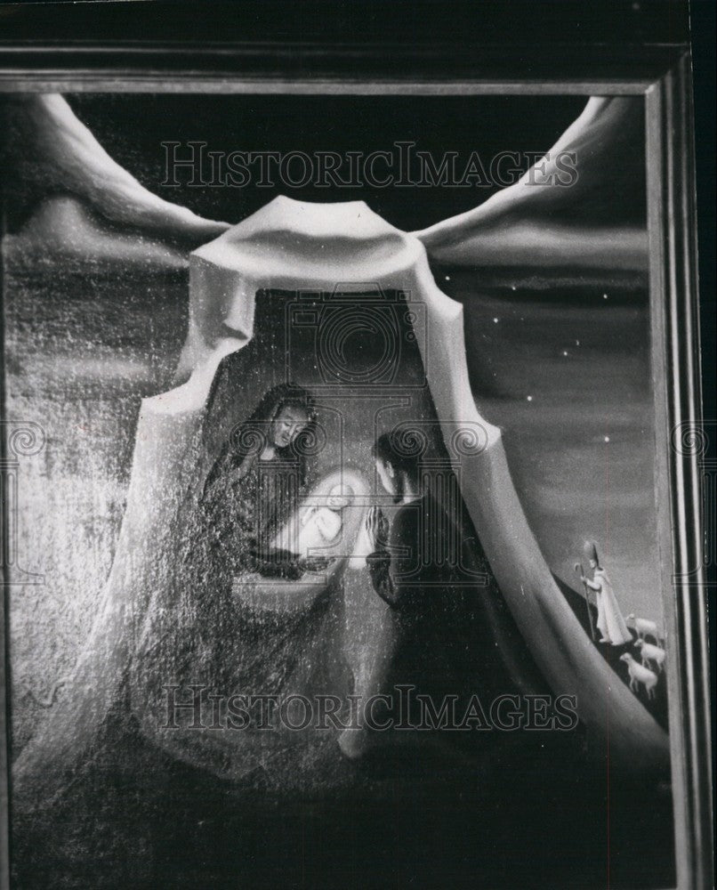 1955, "Nativity", a painting done by a nun, sister Marie-Christine - Historic Images