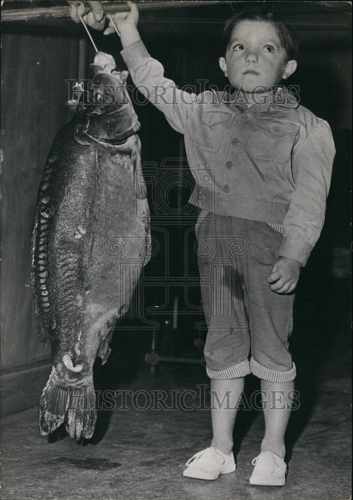 1959 Patrick Displays Huge Carp Caught By His Father FRance - Historic Images