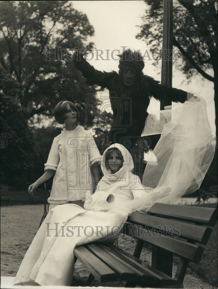 1965, Two Models In Fur Dresses Gorilla Suit Man Champs-Elysees - Historic Images