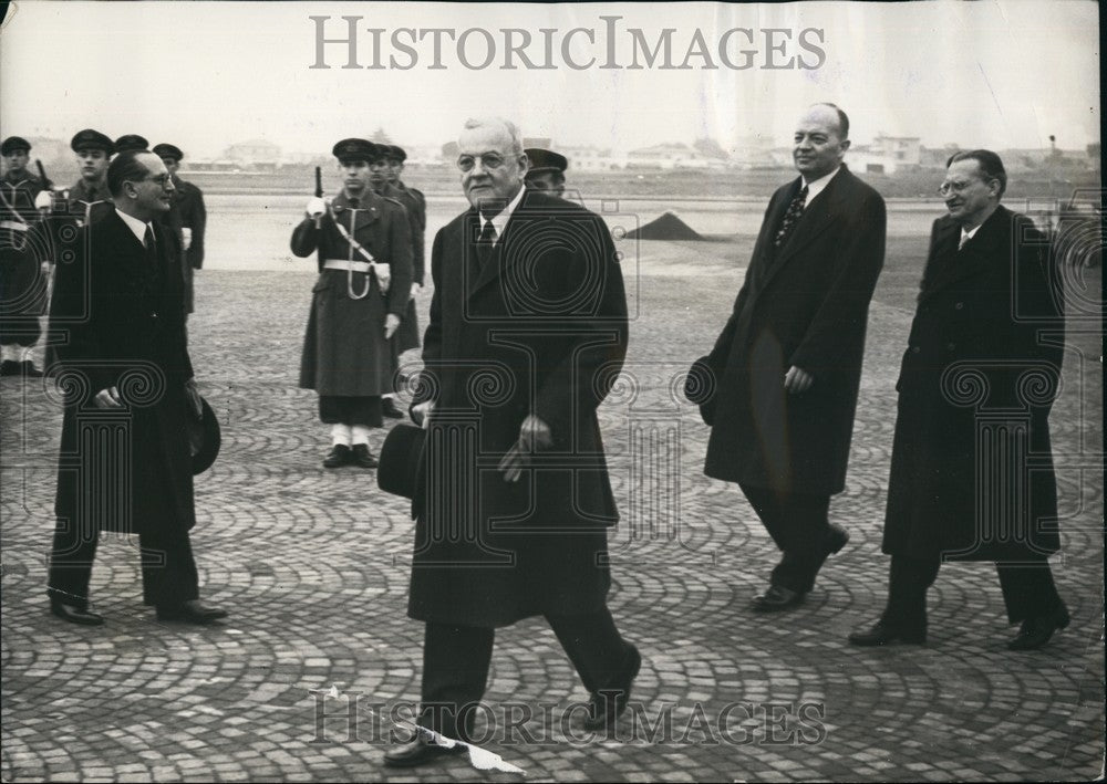 1953, Foster Dulles and Harold Stasson were welcomed by Italian Prime - Historic Images