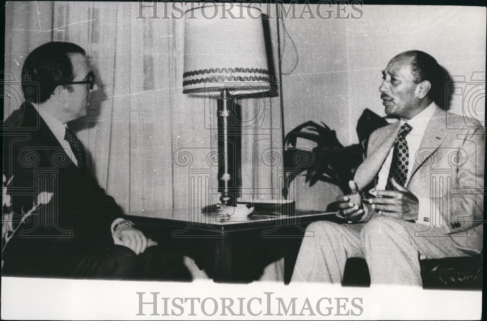 1977 Press Photo President Sadat &amp; Mr. Oranga, Spanish Foreign Minister-Historic Images