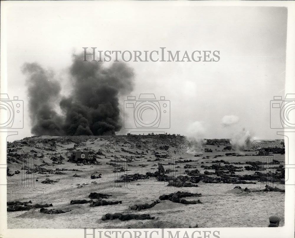 1957  "Dunkirk".  war re enactment for a film - Historic Images