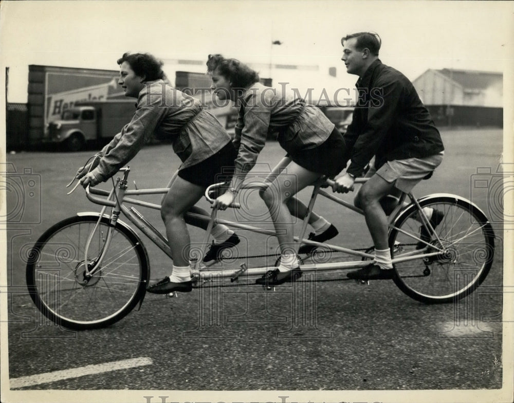 1953 Bicycle For Three Demonstration Cycle Motorcycle Show-Historic Images