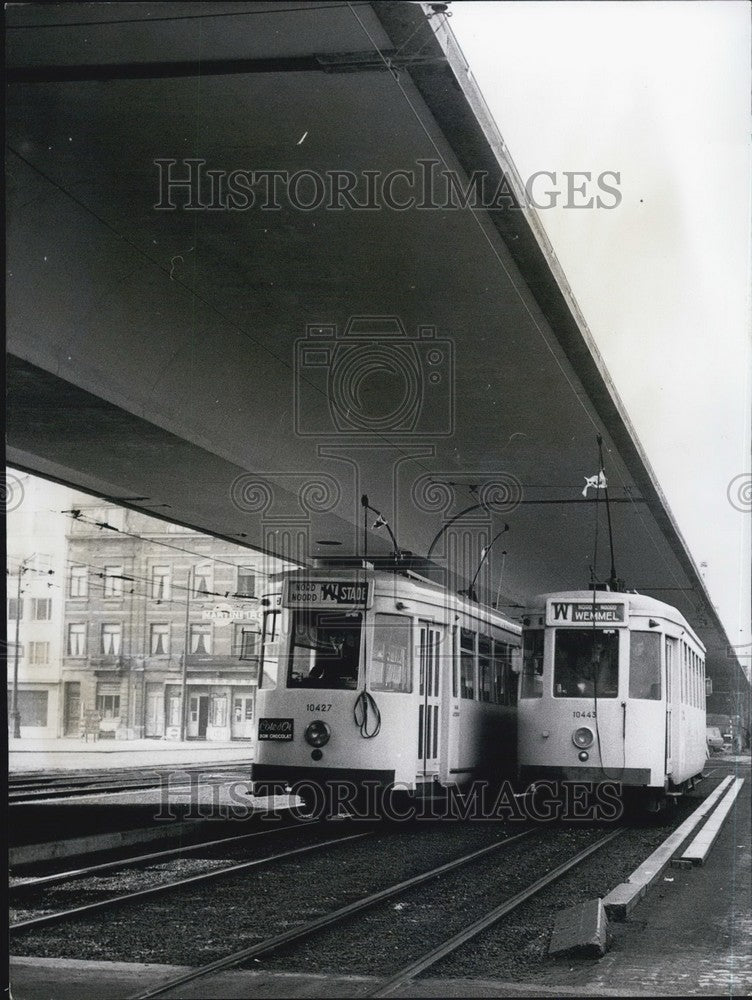 Two Subway Trains under a bridge-Historic Images