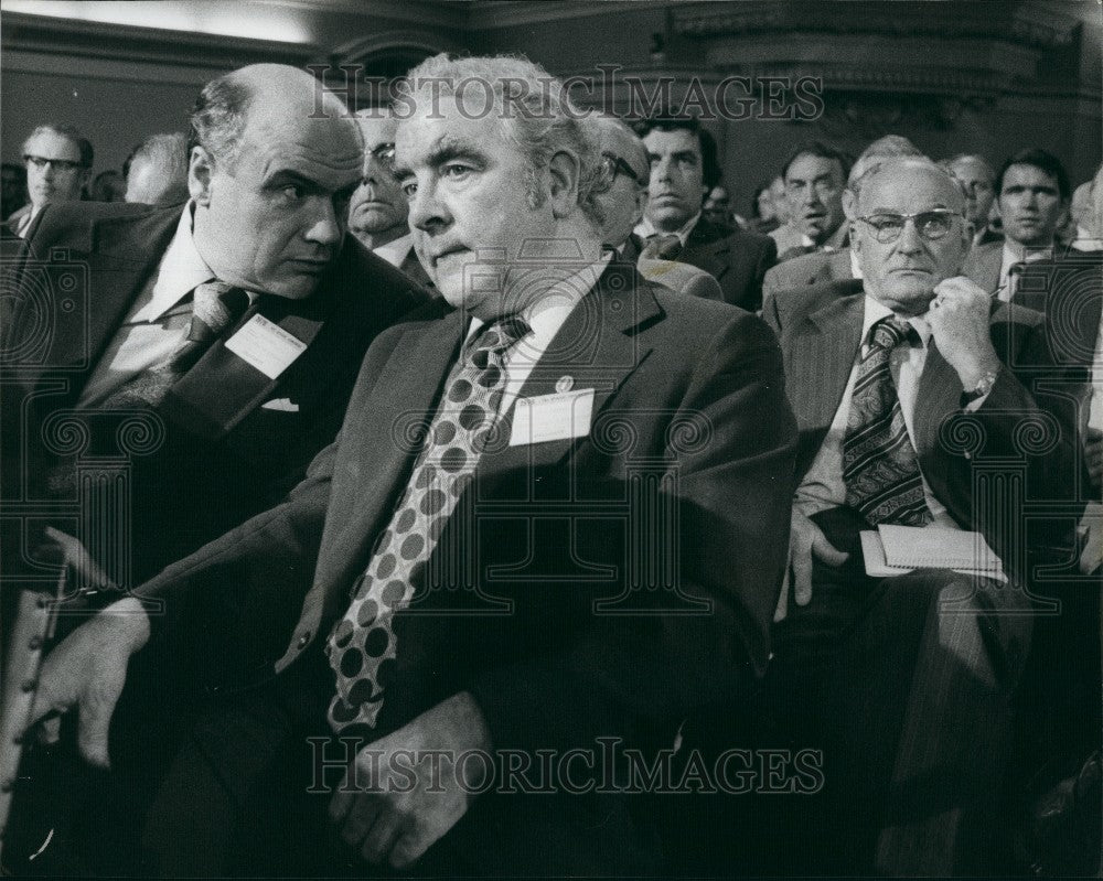 1976 Press Photo Lawrence Daly Gen Secy of Miners Union Joe Gormley/Hugh Scanlon - Historic Images