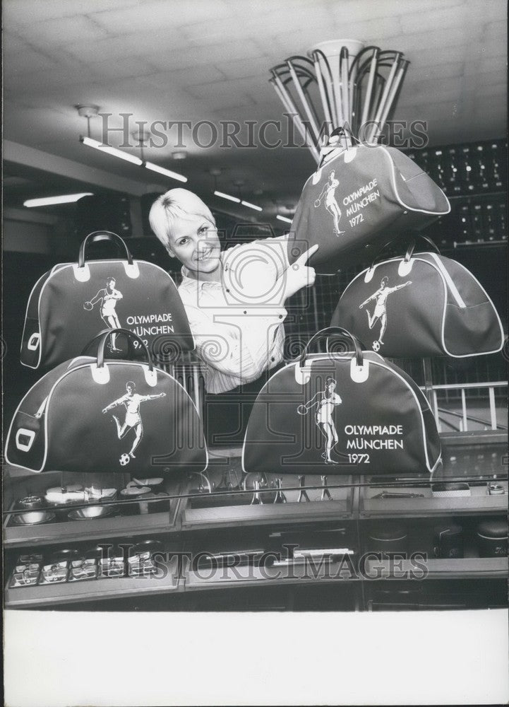 1967 Press Photo A Goods Store Sells Bags for the Olympics - KSK00073-Historic Images