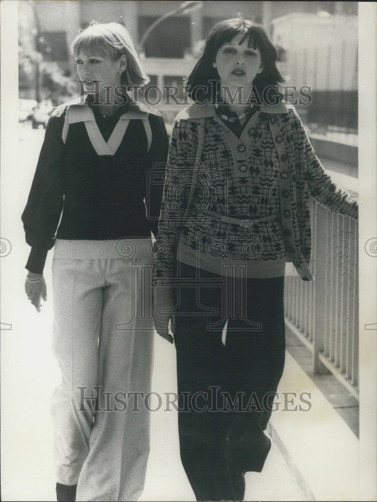 Press Photo; Two Models Wearing Flannel Pants with Sweaters for Winter - Historic Images