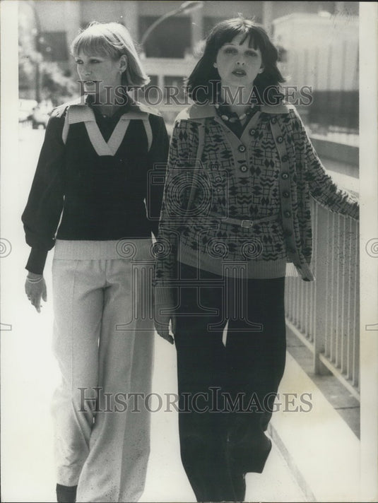 Press Photo; Two Models Wearing Flannel Pants with Sweaters for Winter - Historic Images