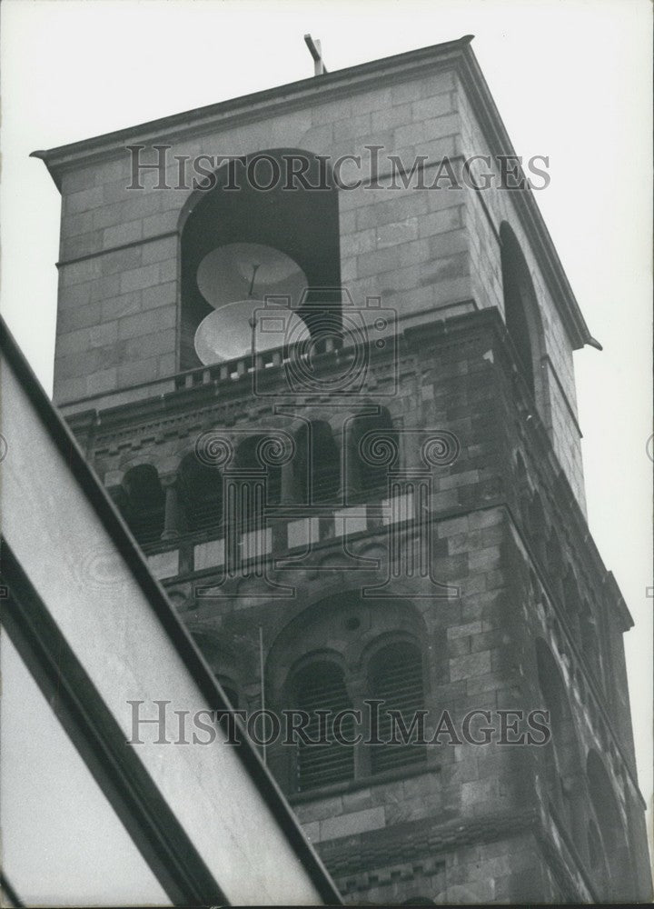 1966 Press Photo Beam antennae in a church tower in Germany. - Historic Images