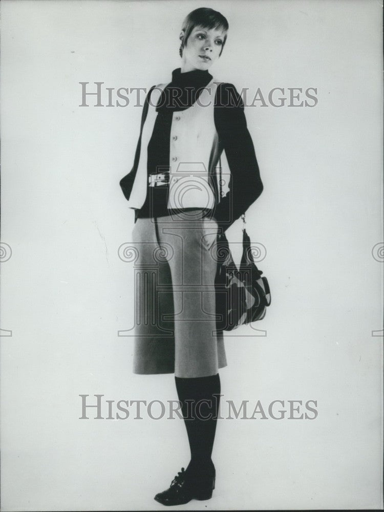 1971,, Model in Skort, Black Blouse &amp; Ivory Vest - KSK00581 - Historic Images