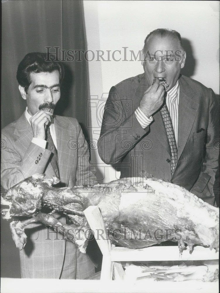 1974 Press Photo Ahmed Medghri and Poniatowski Eat Algerian Barbecue - KSK03915-Historic Images