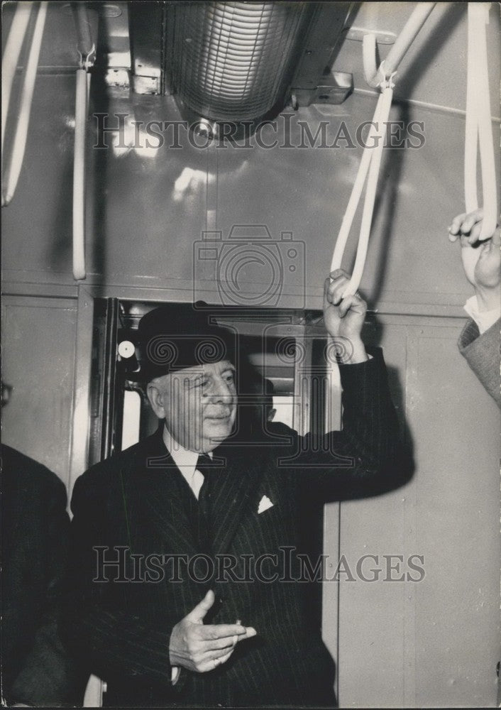 1954 Press Photo Minister of Public Works Chastellain Rides New Metro Car-Historic Images