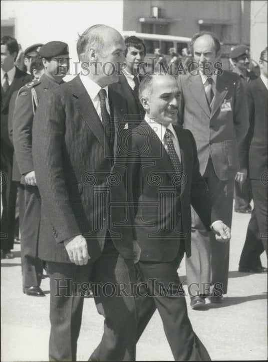 1980 Press Photo President Giscard D'Estaing  & King Hussein of Jordan. - Historic Images