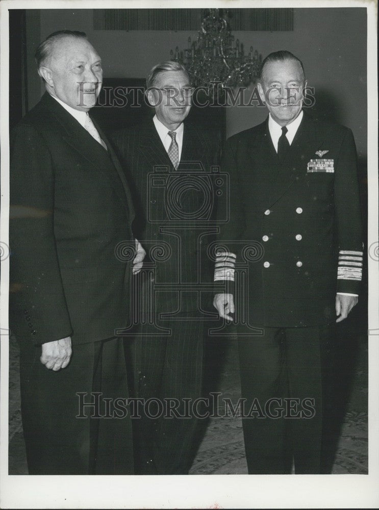 1956, Chancellor Dr. Adenauer with Amb. Conant and Admiral Radford - Historic Images