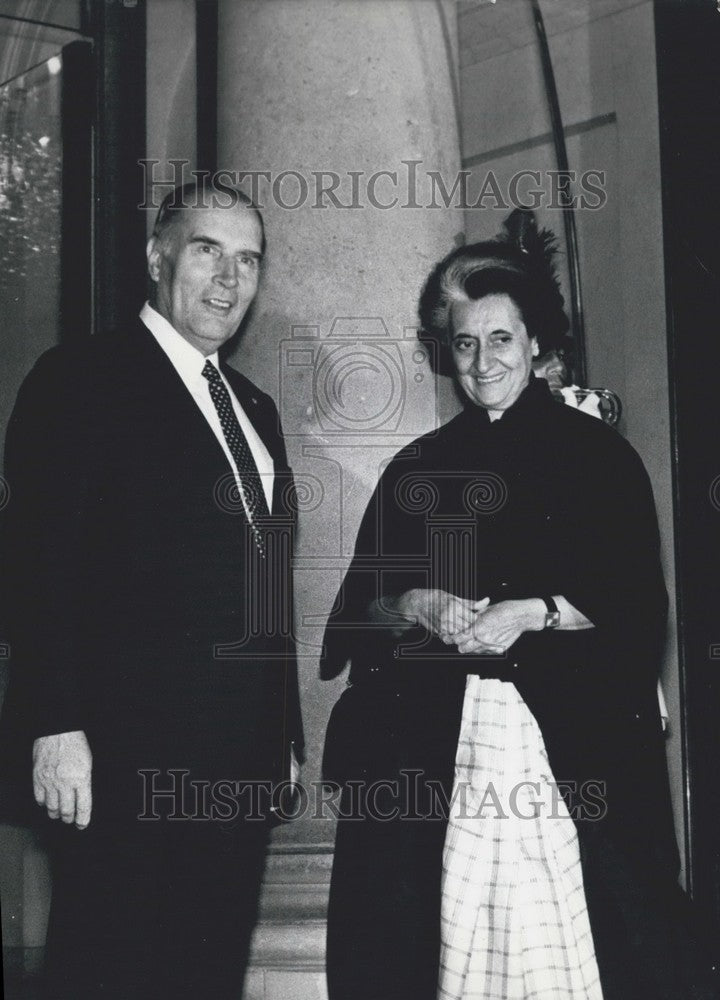 1983 Press Photo Pres. Mitterand Welcomes Indian Prime Minister Indira Ghandi - Historic Images