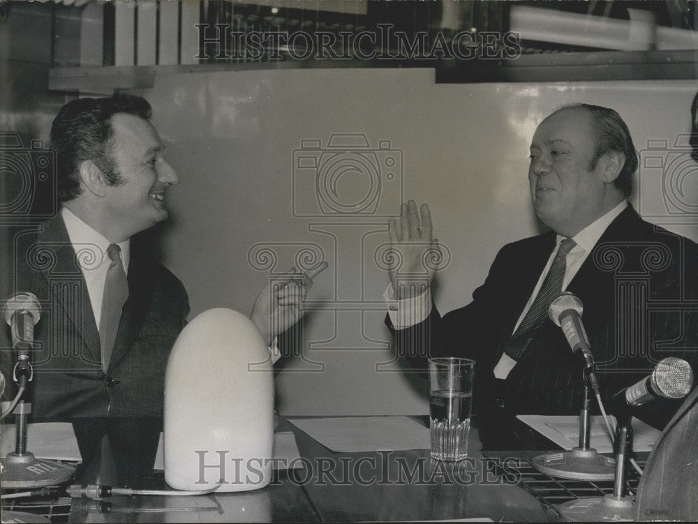 1970 Jean Carlier Speaks to British Ambassador Soames on Television - Historic Images