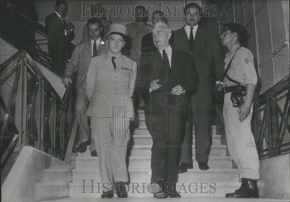 1961 Louis Joxe &amp; General Olie at General Delegation Building - Historic Images