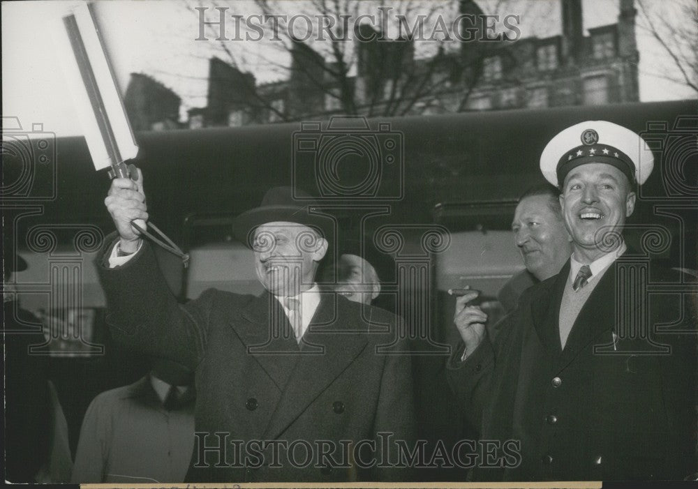 1953 Minister of Transportation Andre Morice Signals Train Departure - Historic Images