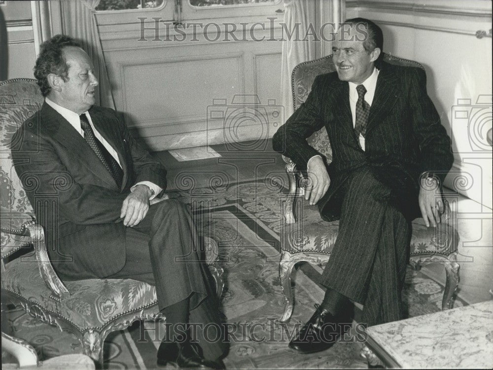 1975, Jean Sauvagnargues & Yigal Allon - Historic Images
