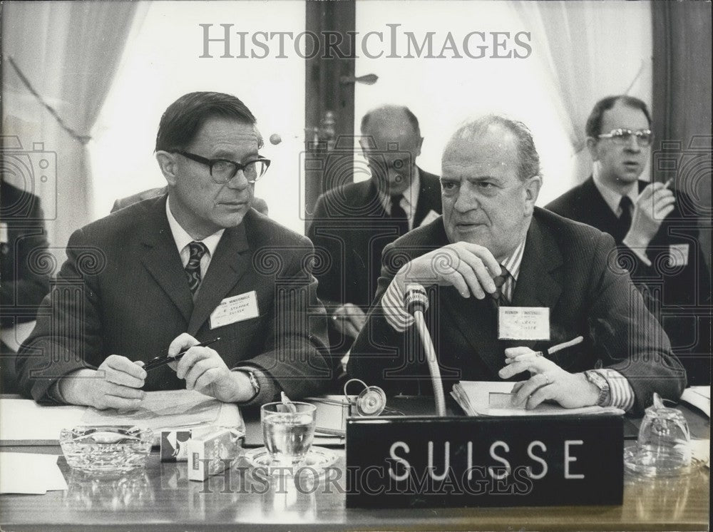 1973, Finance Minister Celio and Swiss Bank President E. Stopper - Historic Images