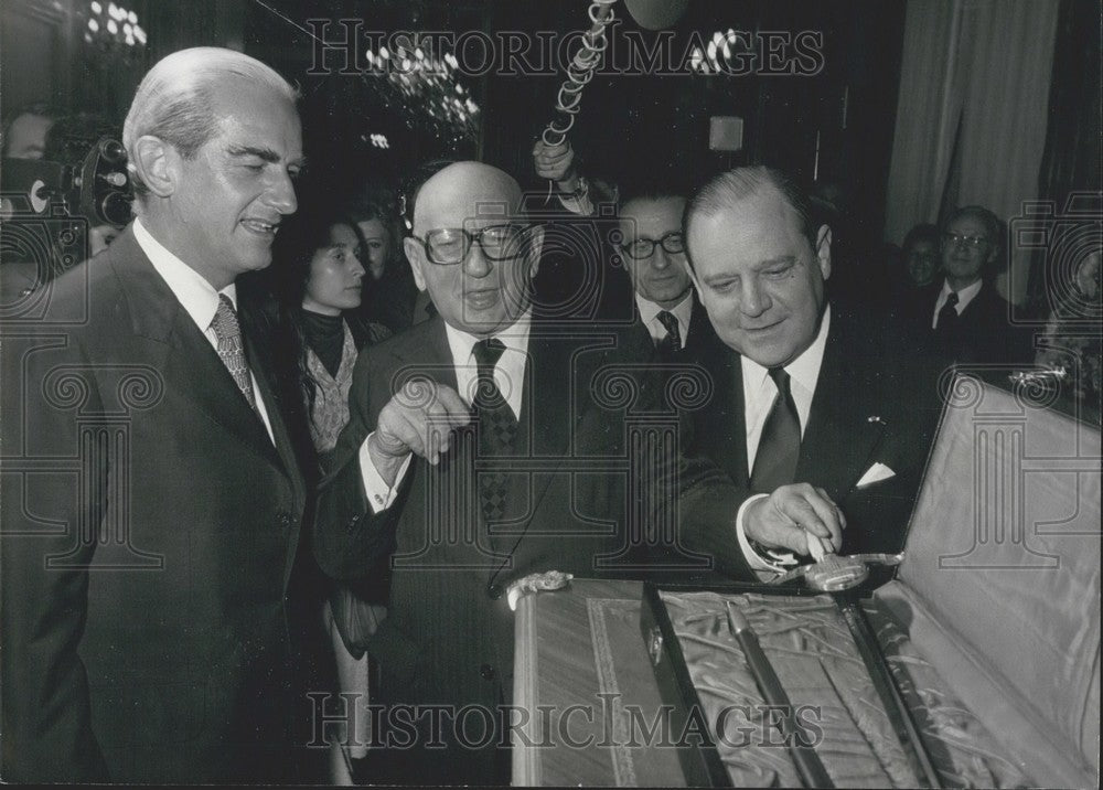 1977 Press Photo Alain Peyrefitte, Edgar Faure, and Raymond Barre-Historic Images