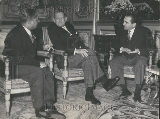 1955 Press Photo Monnerville, Mendes-France, and President Coty at the Elysee - Historic Images