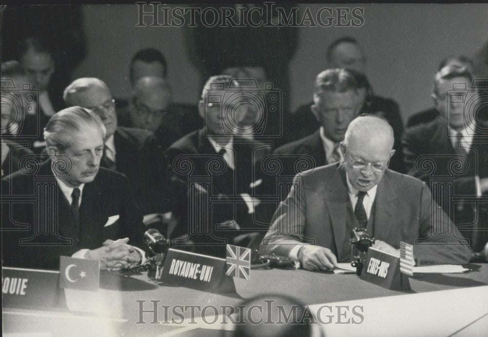 1957 Press Photo Prime Minister MacMillan &amp; President Eisenhower Speaking, NATO-Historic Images