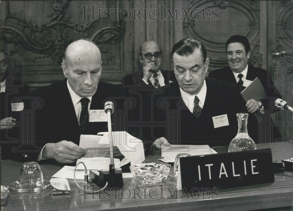 1973 Press Photo Finance Minister Malagoddi and Financier Carli in Paris-Historic Images