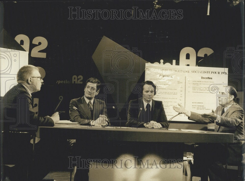 1976, Jean-Pierre Fourcade &amp; Francois Mitterrand Televised Debate - Historic Images