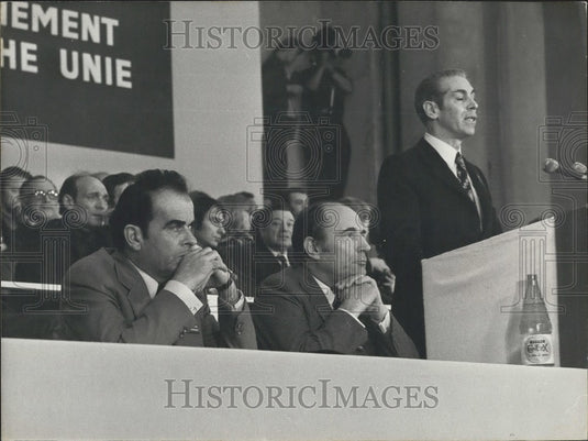 1972 Press Photo G. Marchais & F. Mitterrand Listen to Robert Fabre Left Meeting-Historic Images