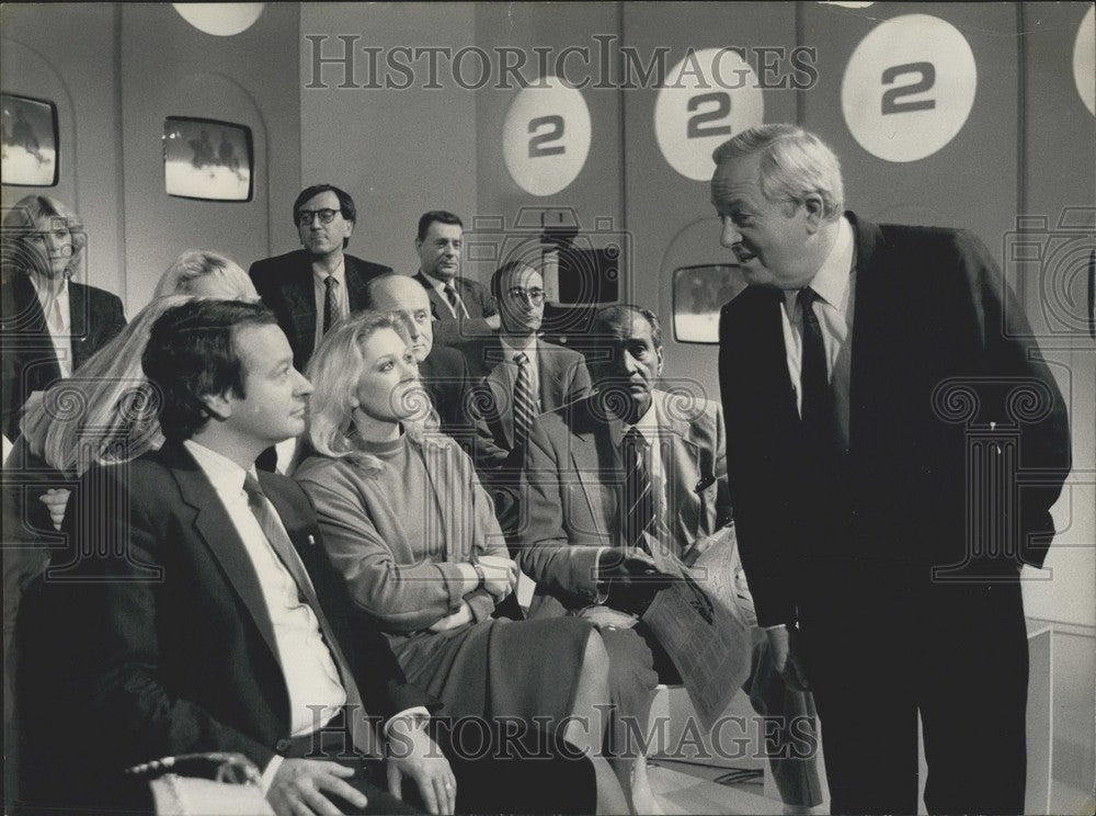 1985 Press Photo Jean-Marie le Pen Speaks With Mr. Stirbois &quot;Hour of Truth&quot; Show - Historic Images