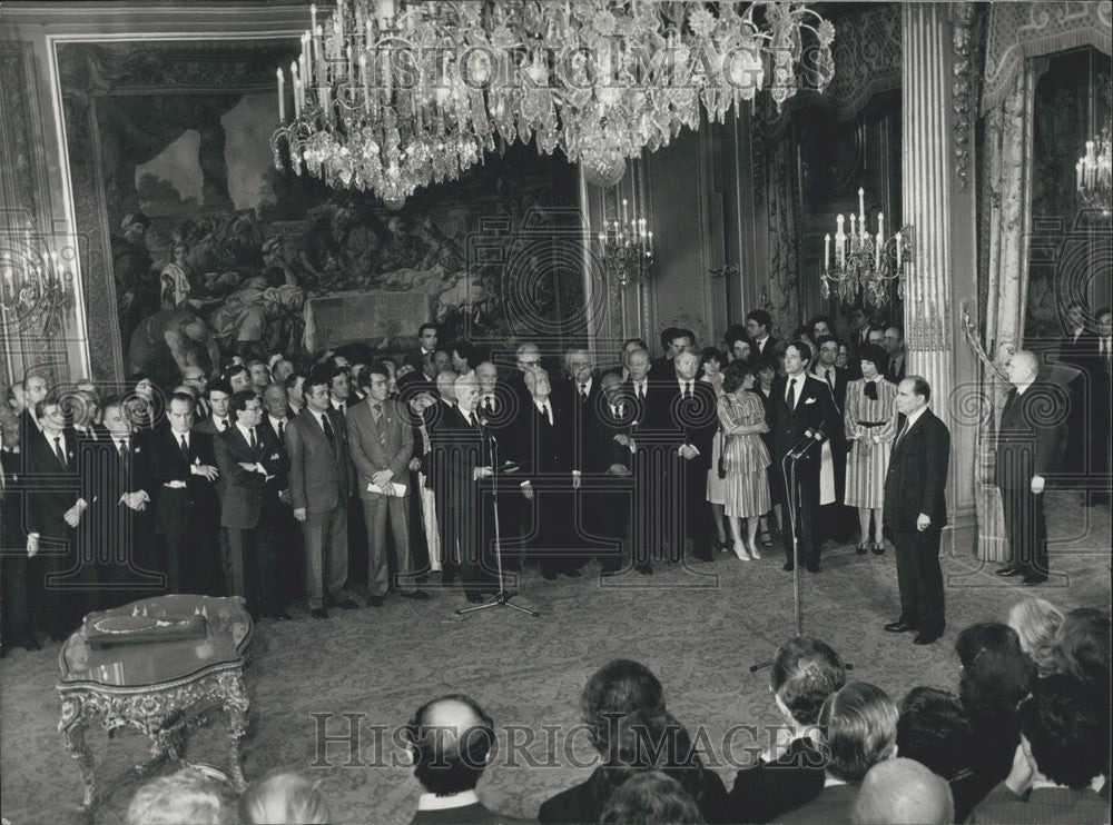 1981 Press Photo Ceremony at the Elysee Palace with Corps Constituents - Historic Images