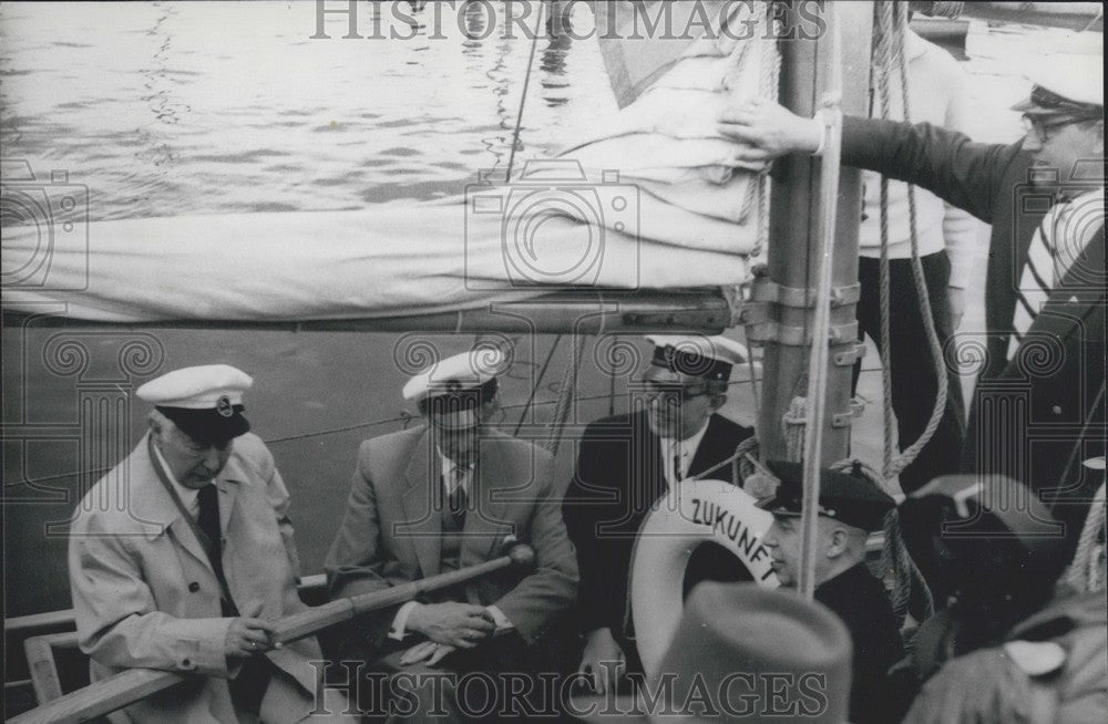 1956, Professor Heuss aboard "The Zukunft" for Kieler Week 1956. - Historic Images