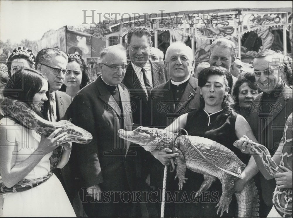 1968 Monsignor Mary with a Python and Baby Crocodile - Historic Images