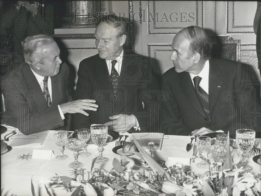 1974 Press Photo Cosgrave, Harold Wilson, and Giscard d'Estaing at the Elysee-Historic Images