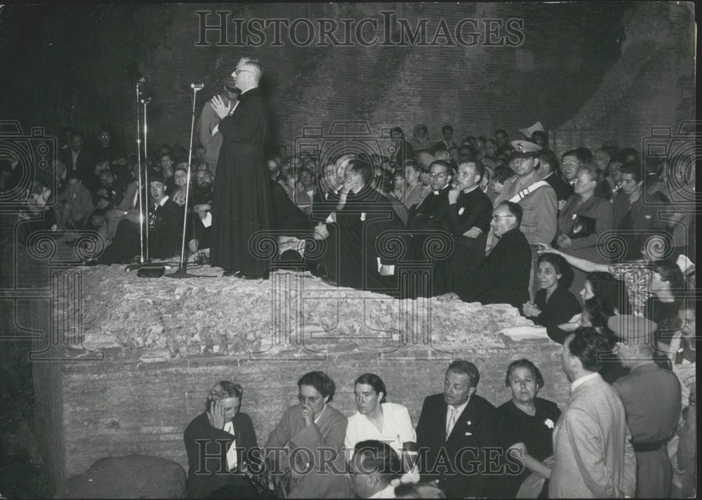 1952 Father Lombardi Giving a Sermon at the Colosseum in Rome - Historic Images